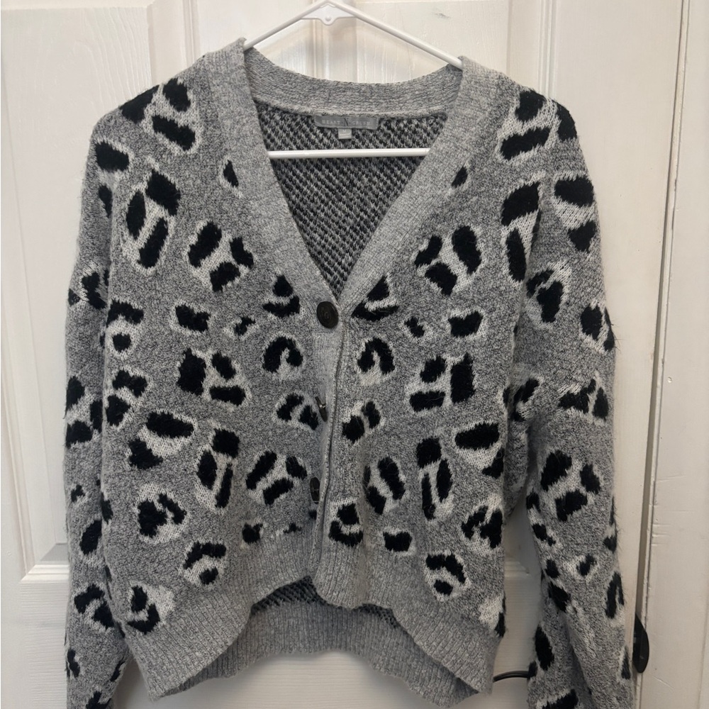 Gray and Black Leopard Print Women's Sweater